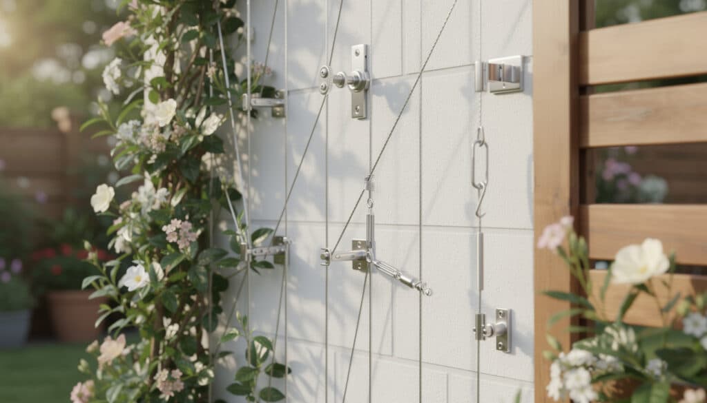 découvrez nos options innovantes de fixation pour treillis de plantes grimpantes avec câbles, alliant robustesse et esthétique pour un jardin élégant et durable.